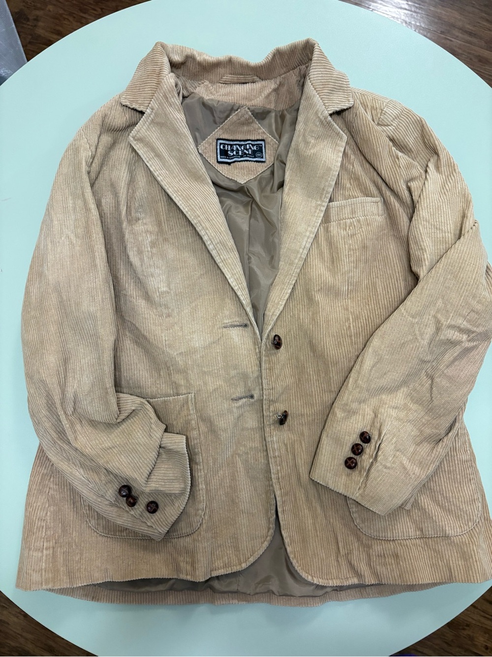 Vintage-Inspired Beige Corduroy Blazer Jacket